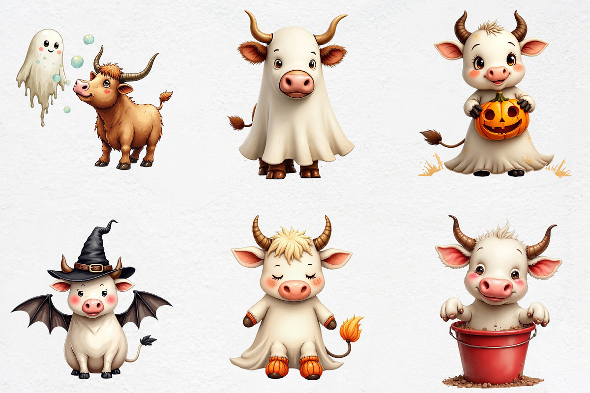 Halloween Highland Cow Ghost Clipart, an Illustration by CrexoraLab (Photo 2 of 5)