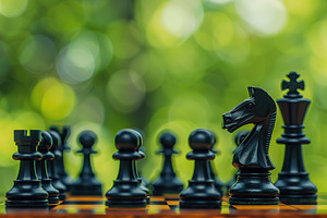 Chess pieces on chessboard on blurred green background, a Sports & Recreation Photo by AlyaAnd