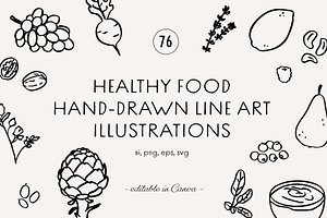Healthy Food line art illustrations, a Food Illustration by Nobile Design Studio