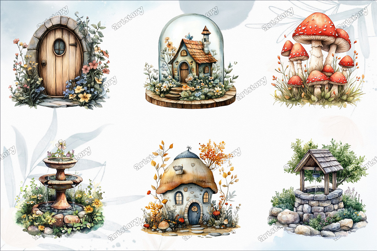 Fairy Garden Watercolor Clipart, an Illustration by designcity5 (Photo 2 of 5)