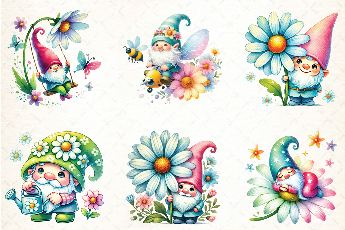 Watercolor Cute Gnomes with Daisy, an Illustration by DreamCafeArt (Photo 2 of 5)