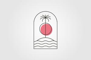 Palm Tree Island Line Logo Vector