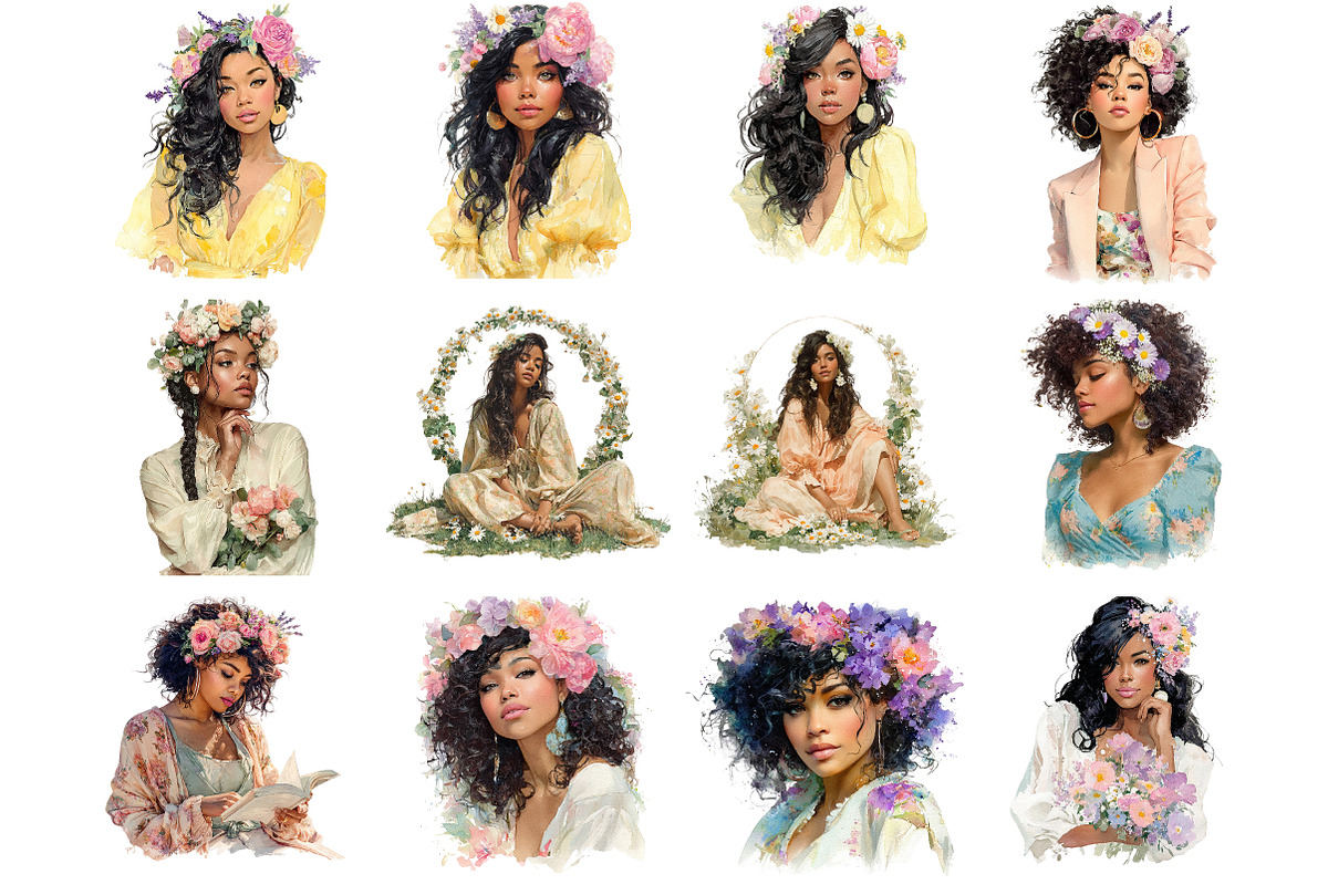 Black Woman Floral Clipart, an Illustration by DreamArtGraphic (Photo 2 of 4)