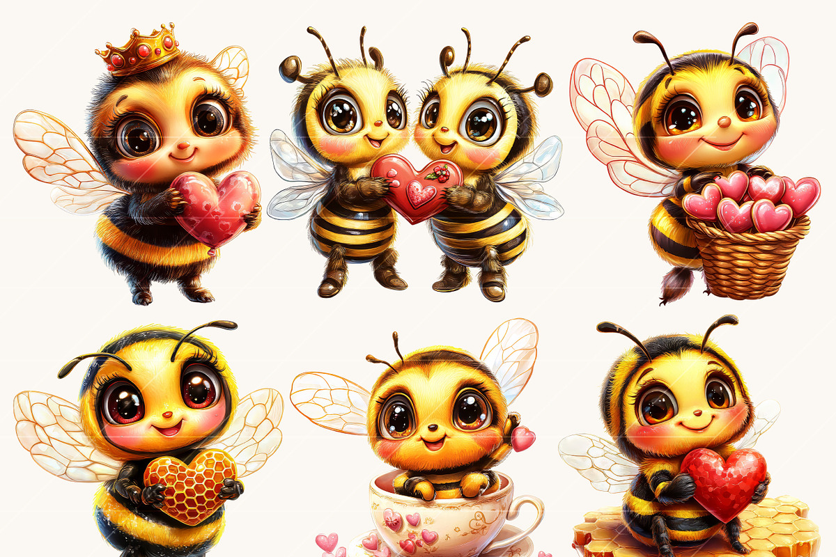Cute Valentine Bees Clipart Bundle, an Animal Illustration by Design Scotch (Photo 5 of 9)