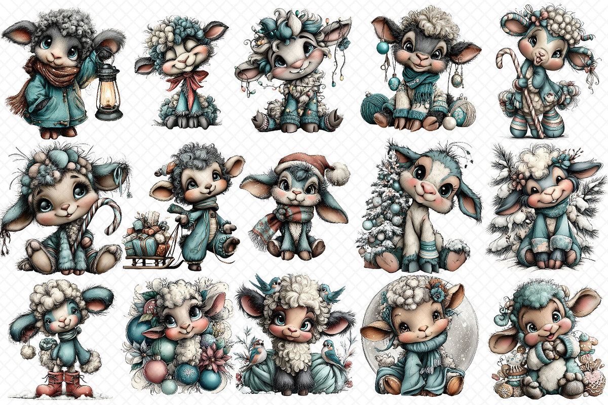 Whimsical Christmas Lamb Clipart, an Illustration by cherrydesign (Photo 3 of 3)