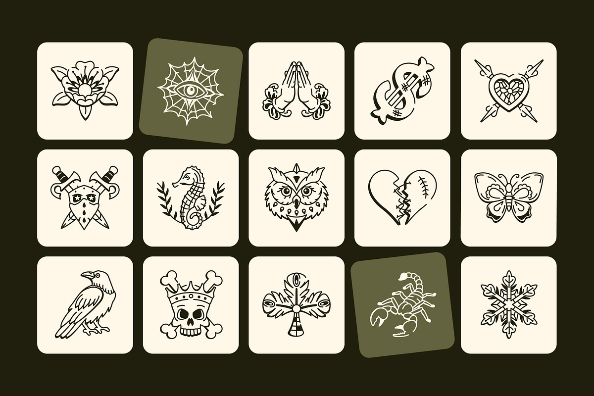Animated Hand Drawn Tattoos Art Set, a Solid Icon by Vectors Market (Photo 3 of 4)