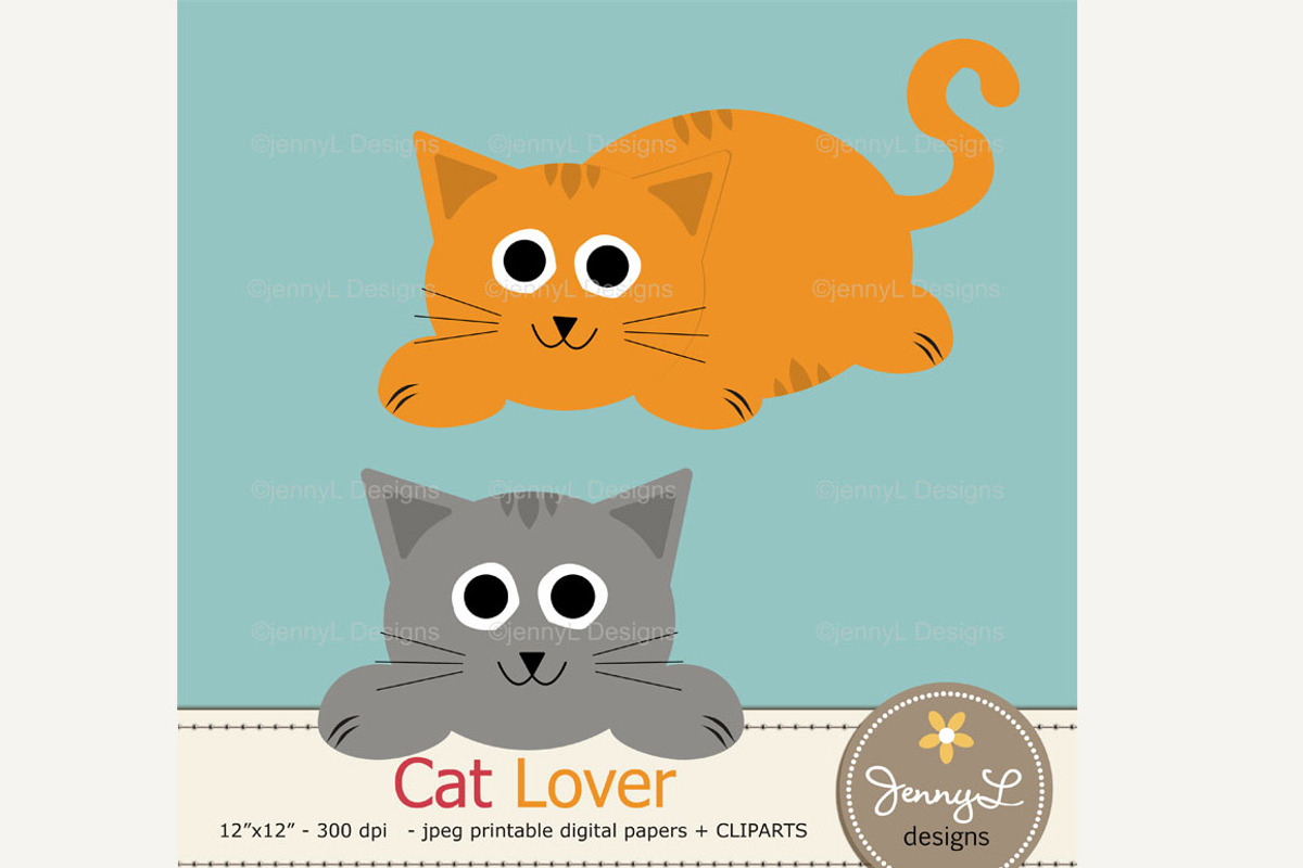 Cat Lover Digital Paper and Clipart, a Pattern Graphic by JennyL Designs (Photo 2 of 4)