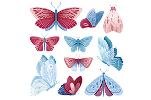 Isolated Butterflies Set. Floral