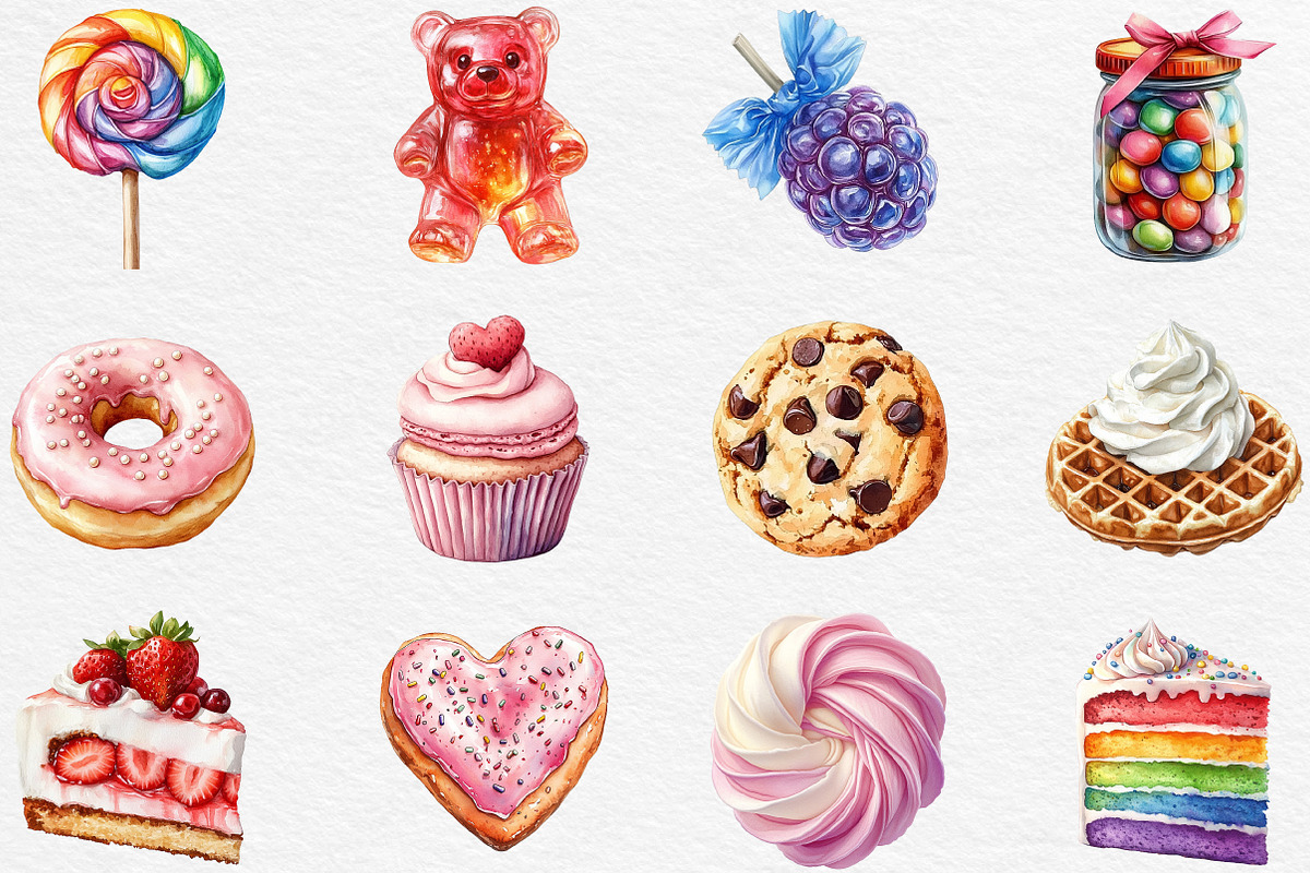 Watercolor Sweets Clipart, an Illustration by Black Bird Studio (Photo 6 of 6)