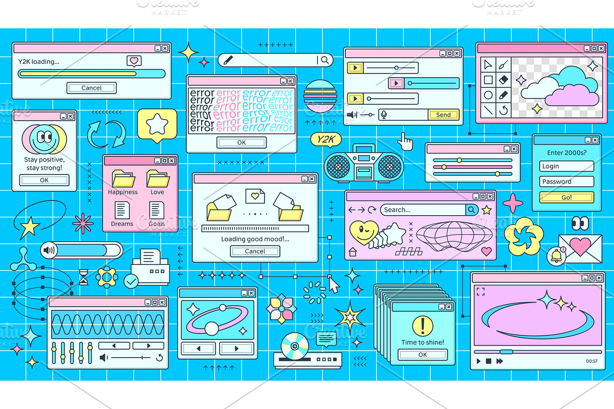 Y2k computer pc windows, a Technology Illustration by Vector Tradition