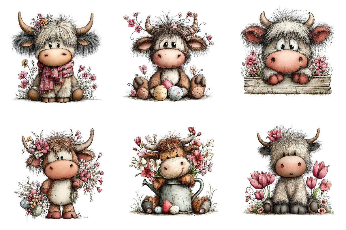 Easter Highland Cow Clipart, an Illustration by Dream Creation (Photo 6 of 8)