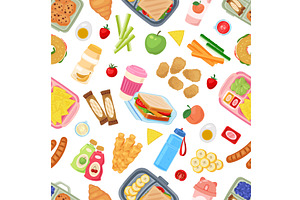 Lunch boxes seamless pattern. Kids, a Food Illustration by YummyBuum