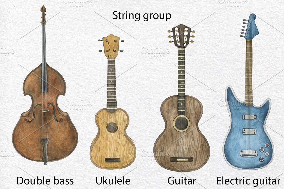 Musical Instruments Watercolor Set, an Education Illustration by KathrineWatercolor (Photo 4 of 9)