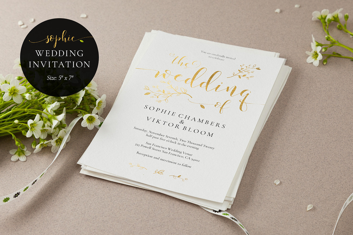 Gold Wedding Invitation Set, Sophie, an Invitation Template by Alice Bluefox (Photo 2 of 11)
