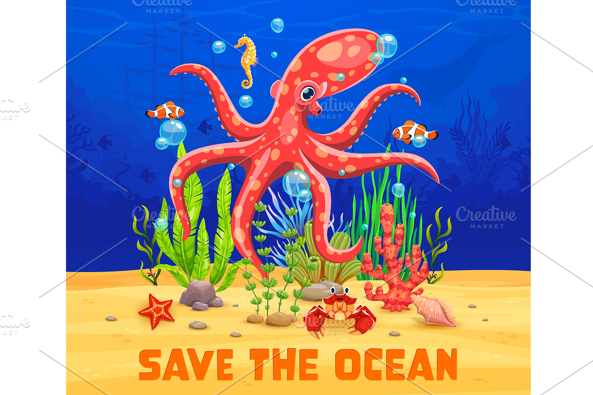 Save the ocean banner, an Animal Illustration by Vector Tradition