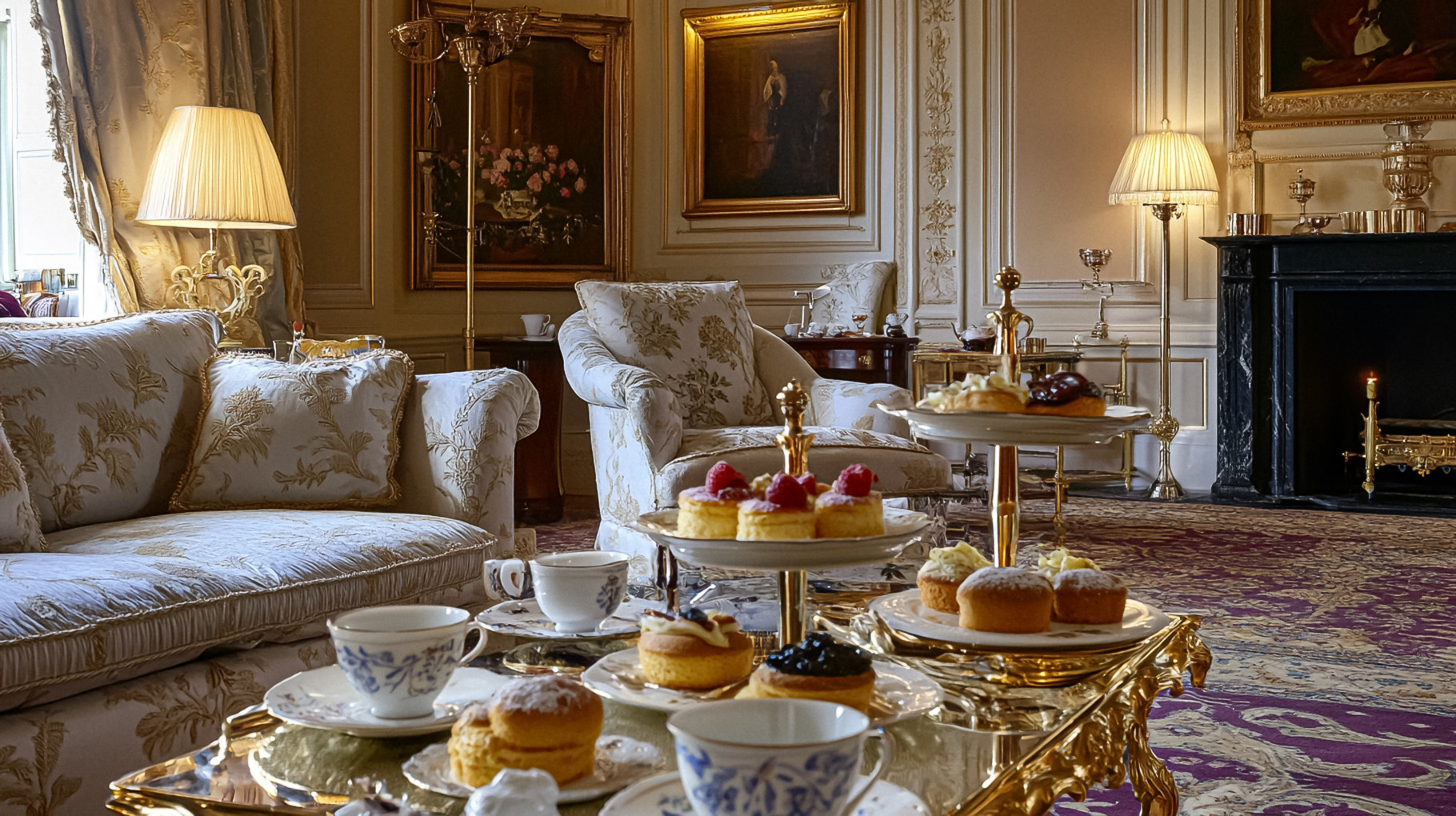 Traditional English afternoon tea at the manor, teatime scenes w, a ...