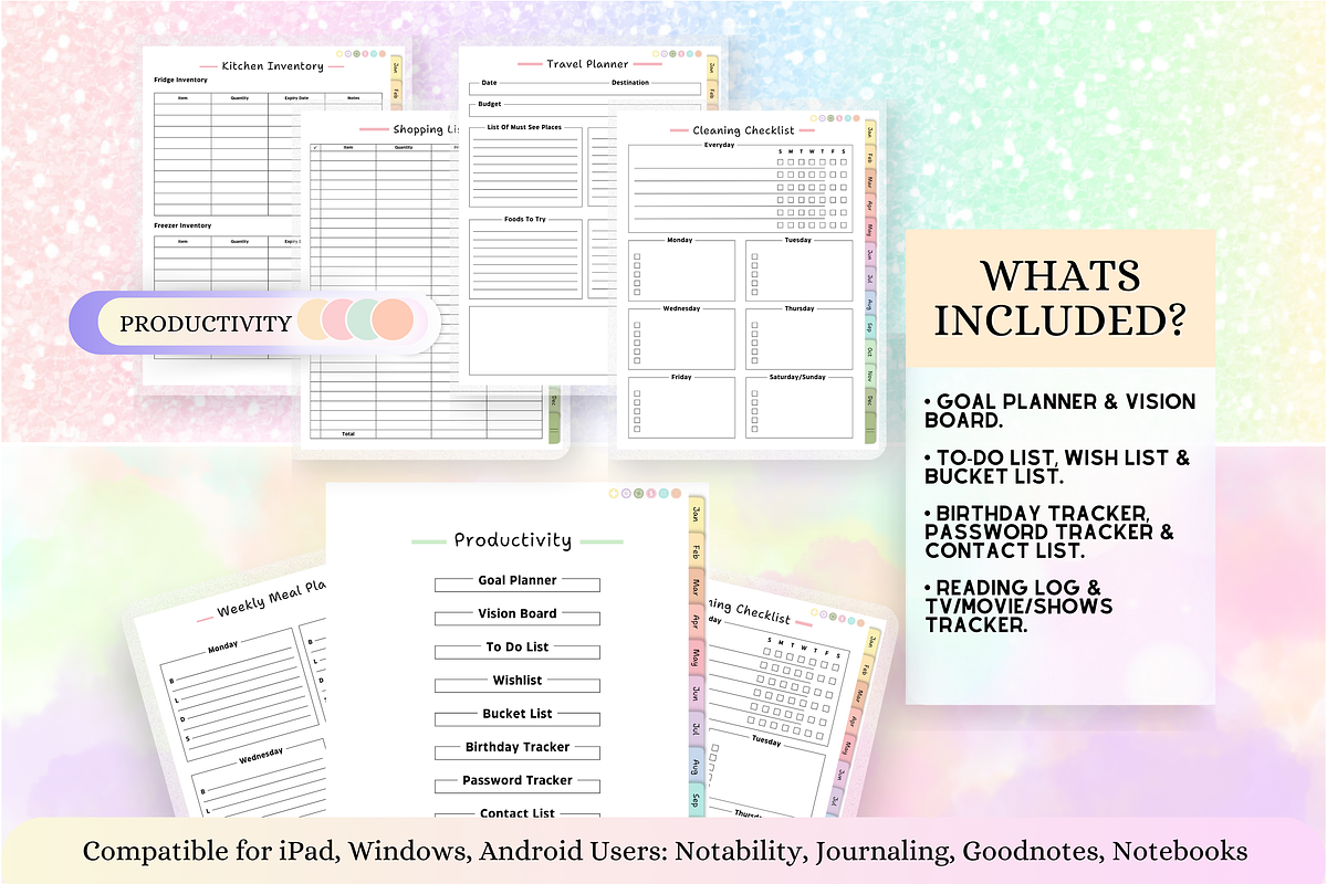 Pastel Digital Planner ( 564 Pages ), a Stationery Template by Tas Creative Studio (Photo 4 of 8)