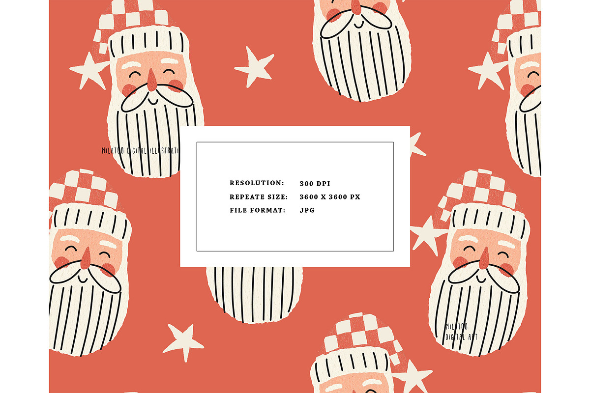 Merry Christmas - Santa Face pattern, a Pattern Graphic by Milatoo (Photo 5 of 5)