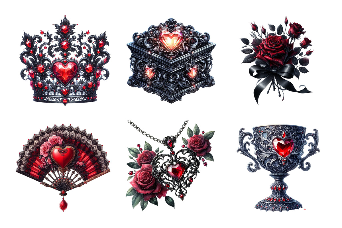 Gothic Valentine Clipart Set, an Illustration by SinaCreation (Photo 4 of 11)