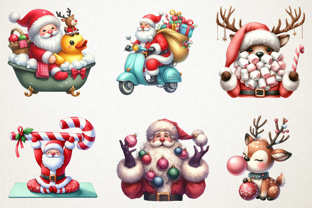 Quirky Santa & Reindeer Christmas Cl, an Illustration by RobertsArt (Photo 2 of 7)