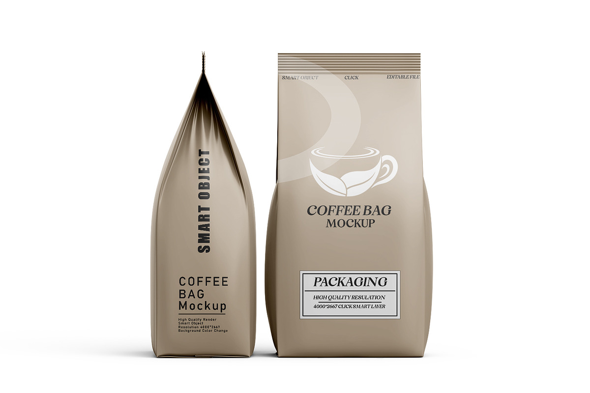Coffee Bag with Cup Mockup Set, a Packaging Mockup by pixelmock (Photo 5 of 15)