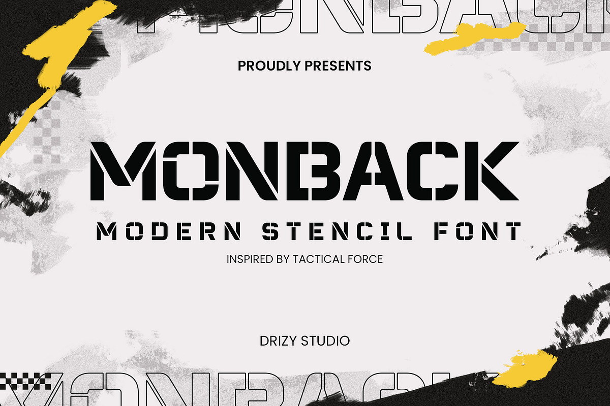 Monback - Modern Stencil Font, a Sans Serif Font by Drizy (Photo 1 of 10)