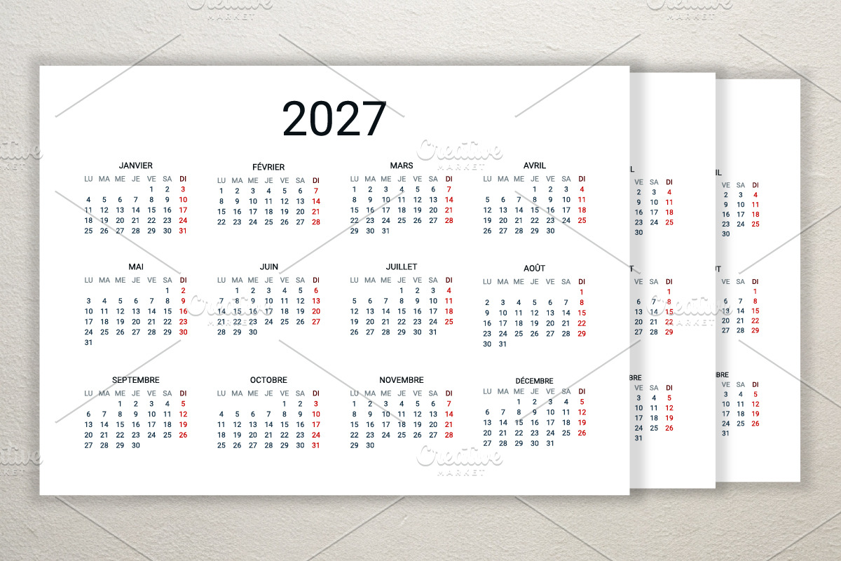 2027 calendar template in French, a Stationery Template by Ederella (Photo 2 of 2)