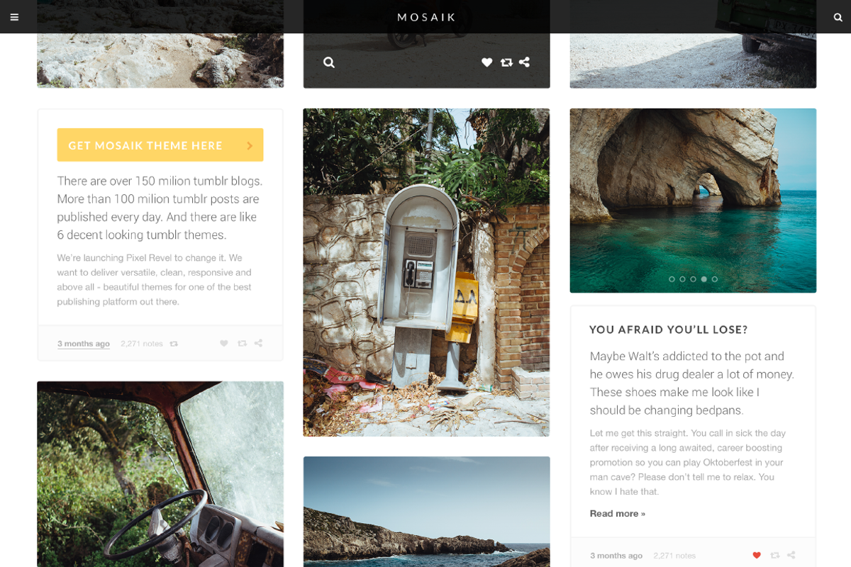 Mosaik tumblr theme, a Websites & App Template by Pixel Revel (Photo 2 of 4)