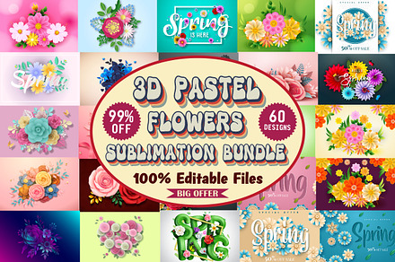 3D Pastel Flowers Sublimation Bundle, a Graphic by JackArt