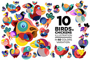 10 Birds and Chicken Illustration, an Animal Illustration by singpentinkhappy (Thumbnail 1 of 8)