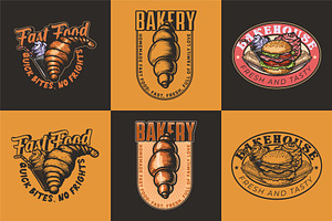 Hand Drawn pizza and burger logos, a Branding & Logo Template by Billah Hub