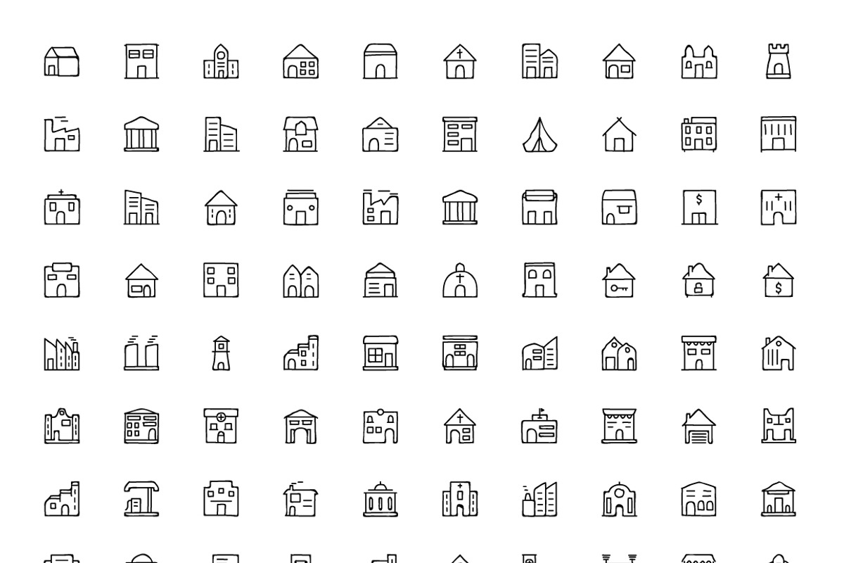 170 Buildings Hand Drawn icons, an Icon by Dinosoftlabs (Photo 3 of 3)