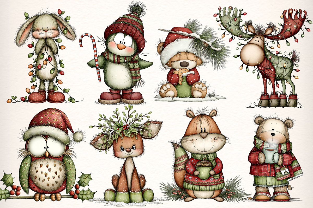 Woodland Christmas Animals Clipart, an Illustration by Dream Creation (Photo 2 of 7)