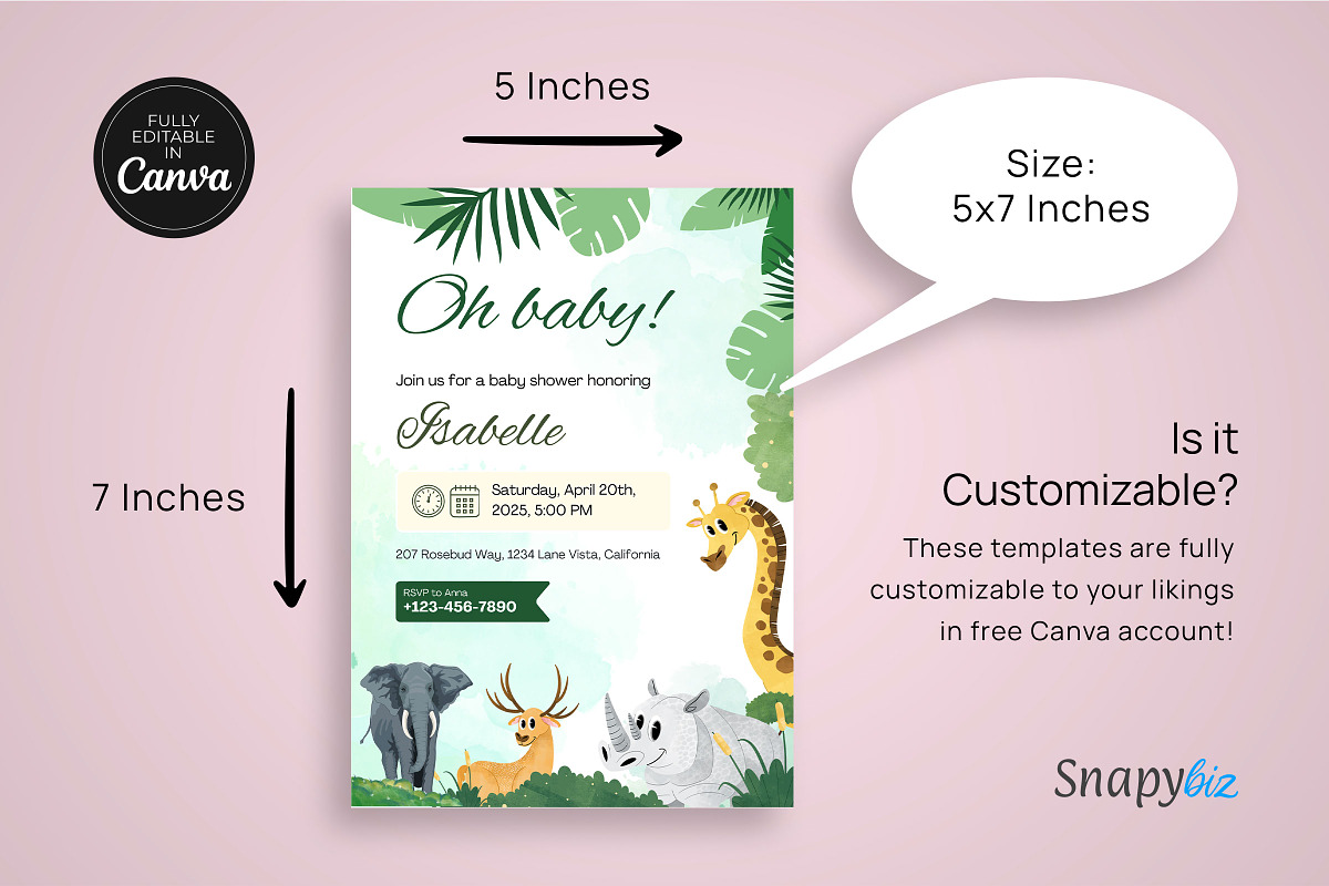Safari Baby Shower Invitation Temp, an Invitation Template by Snapybiz (Photo 5 of 9)