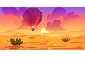 Hot Air Balloon And Sunset Desert