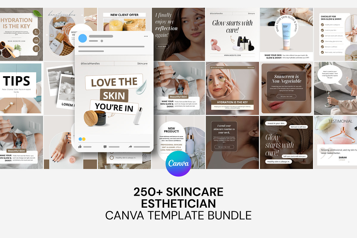 Skincare Canva Social Media Bundle, a Marketing Template by Snapybiz (Photo 1 of 10)