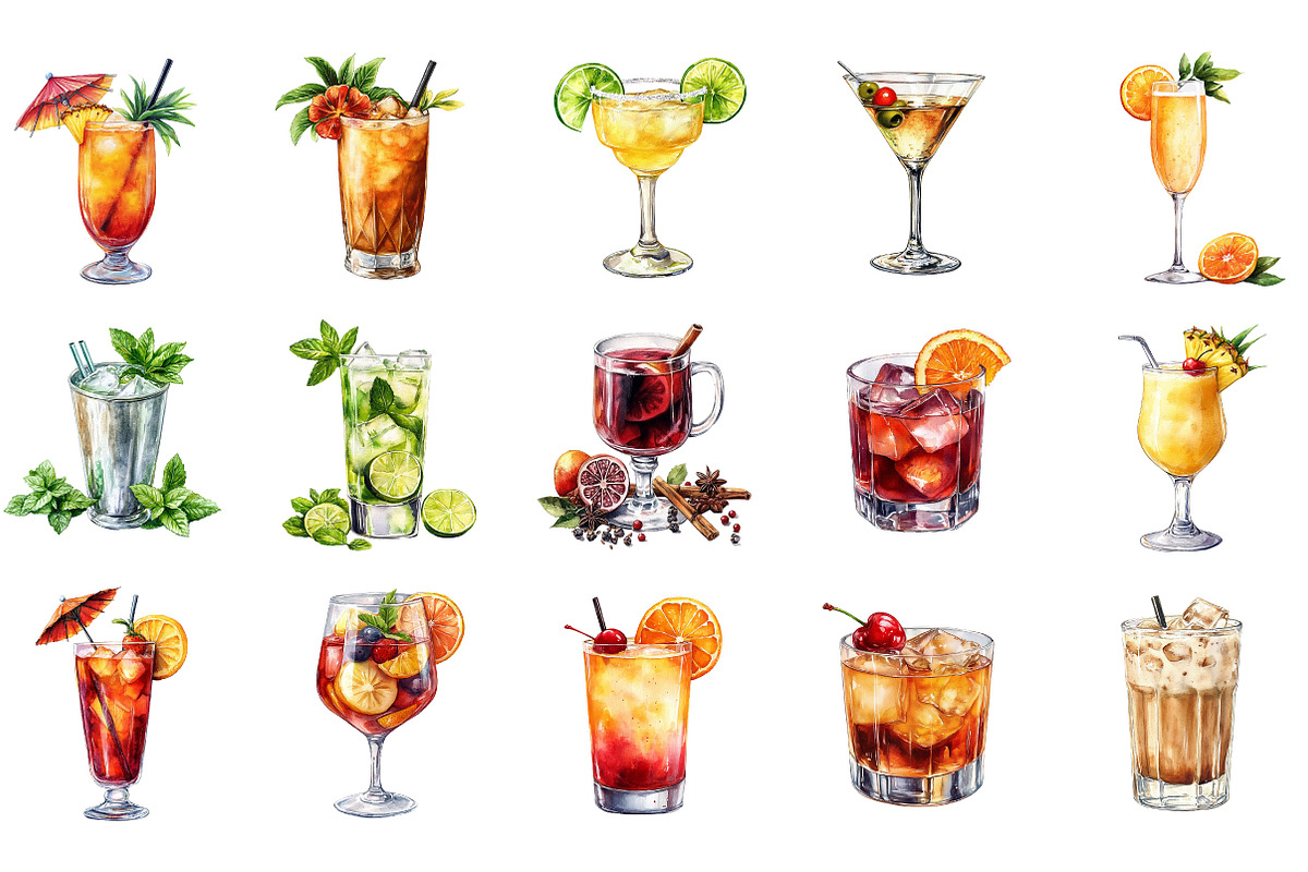 Cocktail Clipart PNG Bundle, an Illustration by Designking (Photo 2 of 5)