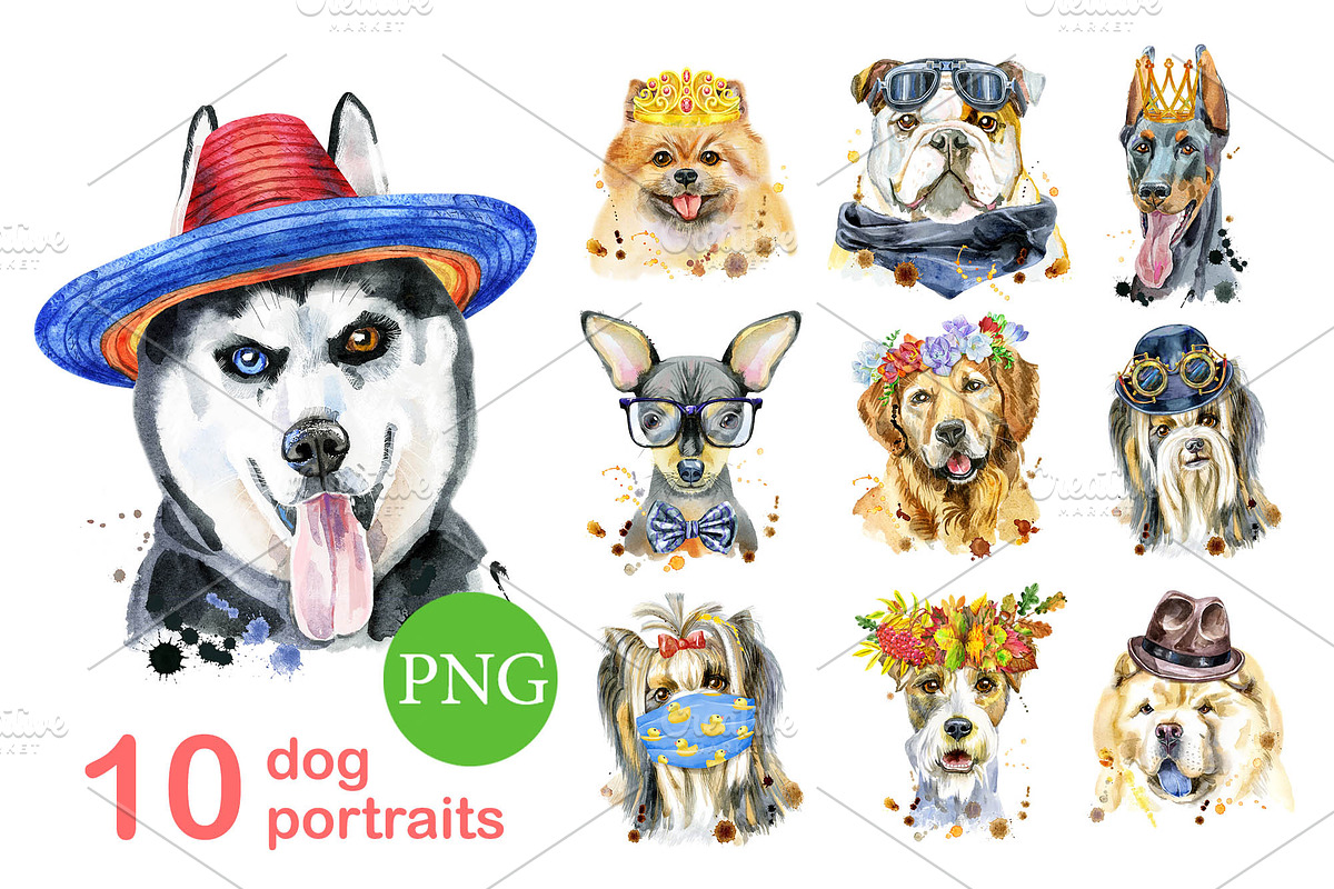 10 watercolor dog portraits 7, an Animal Illustration by Watercolor fantasy (Photo 1 of 5)