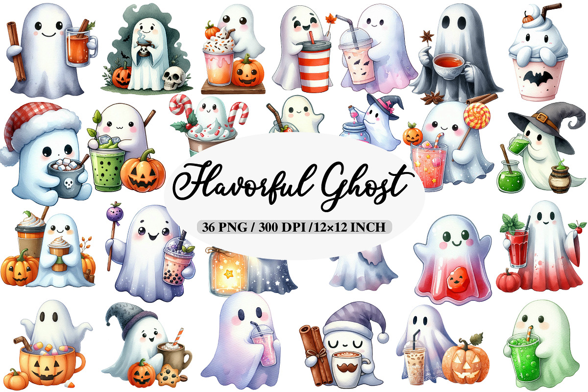 Cute Ghost Drinking Drink Clipart, an Illustration by Daily.Designs (Photo 1 of 5)