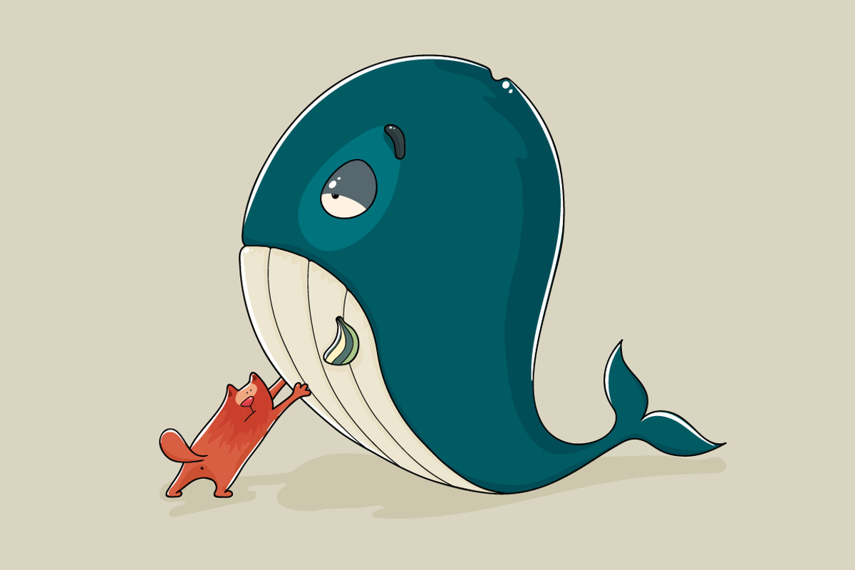 Cute cat with a sickly whale, a Food Illustration by Andrew Bzh.