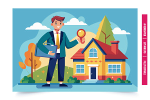 A friendly real estate agent in a su, an Illustration by Tanuart