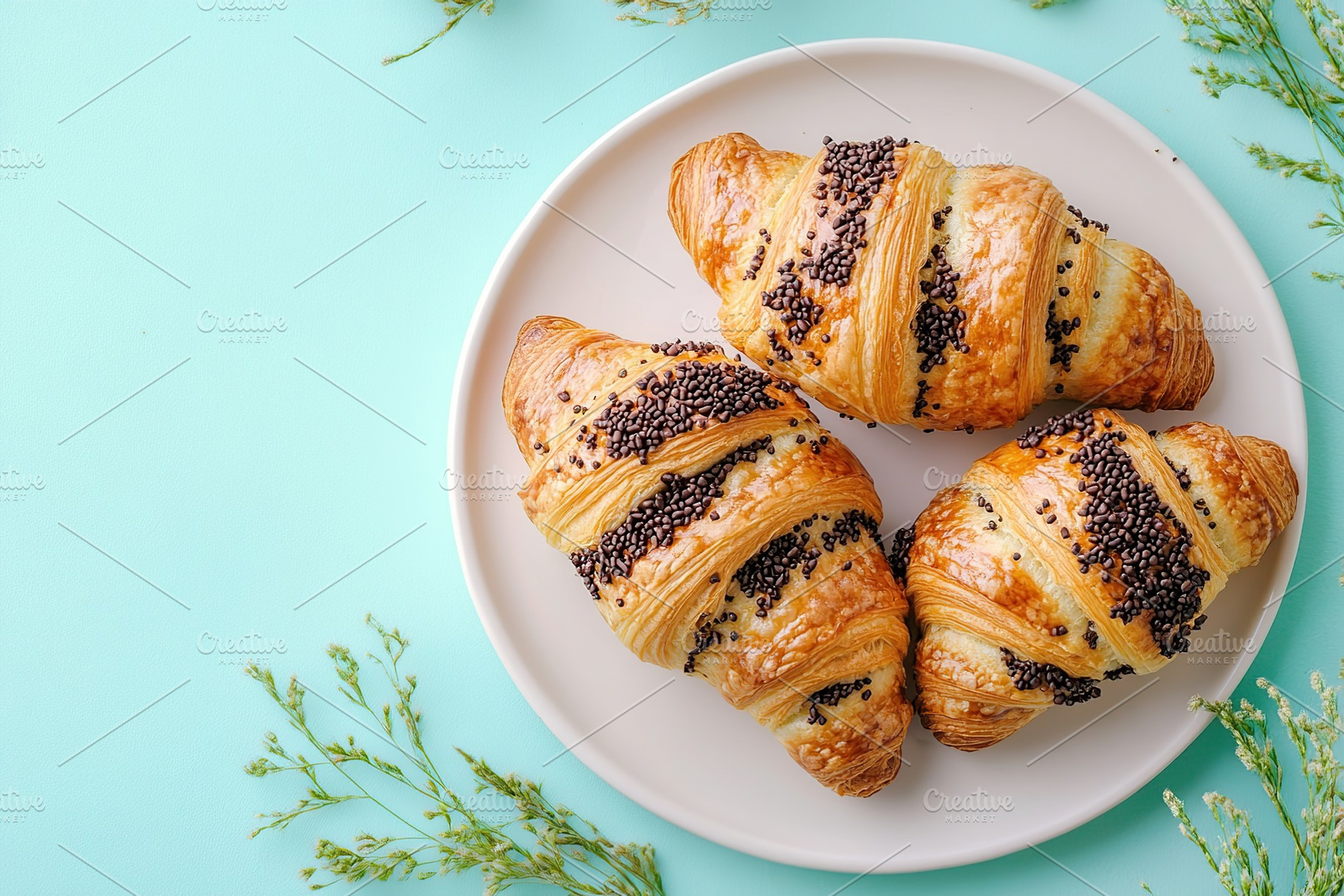 French pastry croissants with chocolate, a Food & Drink Photo by AlyaAnd
