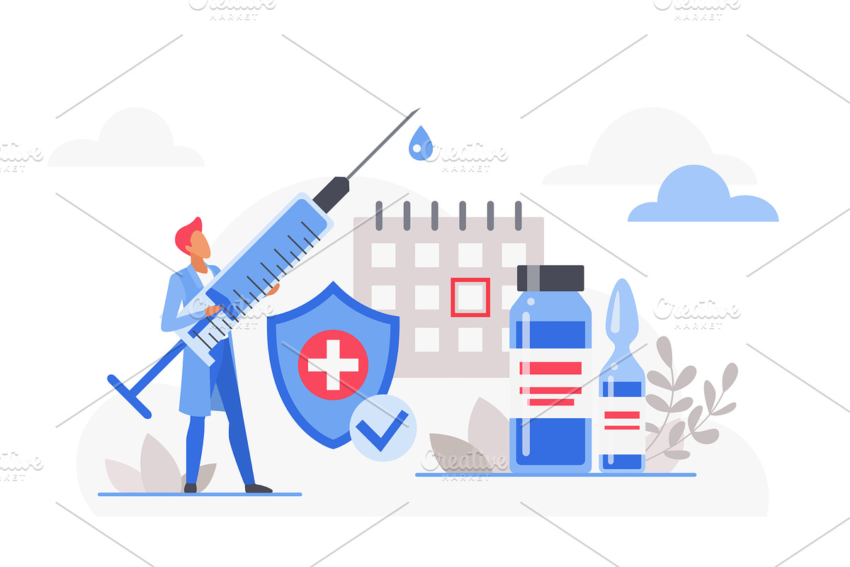 Vaccination schedule concept syringe, an Object Illustration by Lemberg Vector