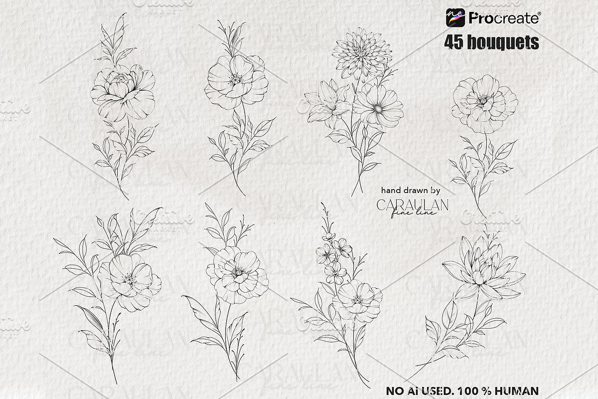Procreate Stamps: Fine Line Tattoo, a Brush Add-On by CaraulanStore (Photo 7 of 9)