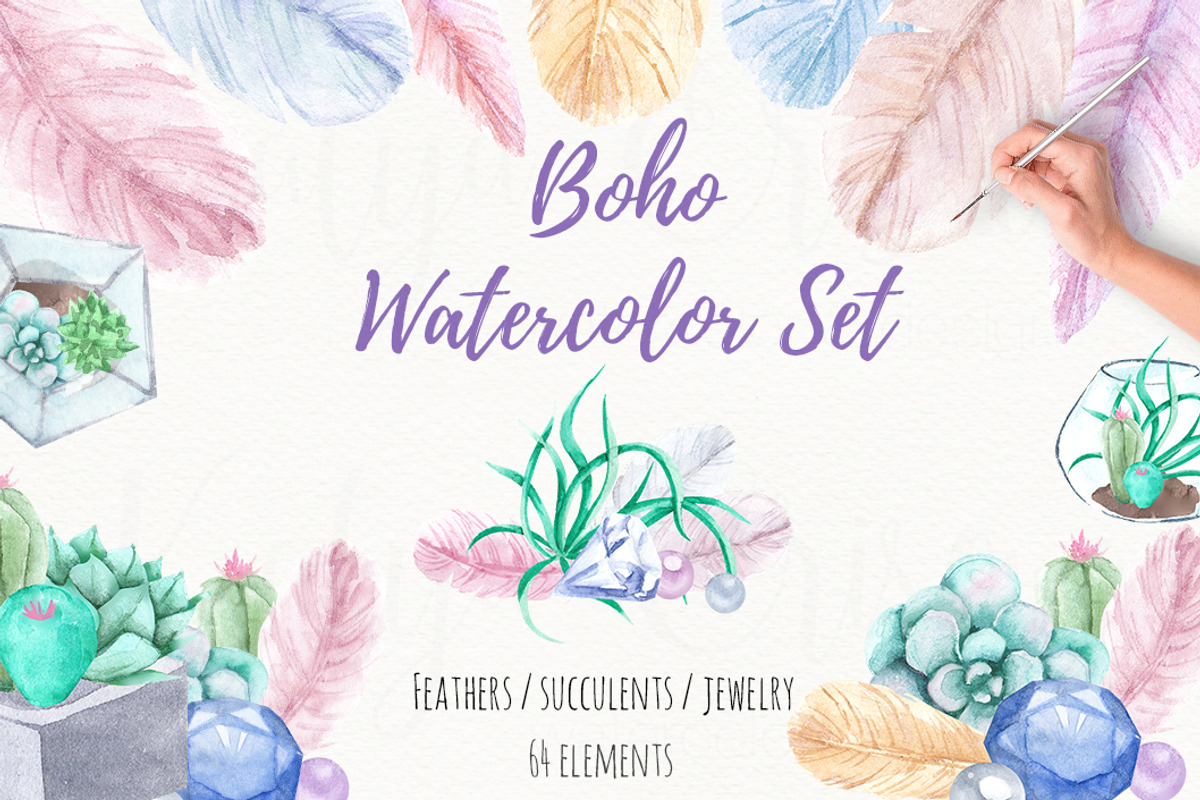 Boho Watercolor Set Florarium, a Work Illustration by SOVA (Photo 1 of 5)