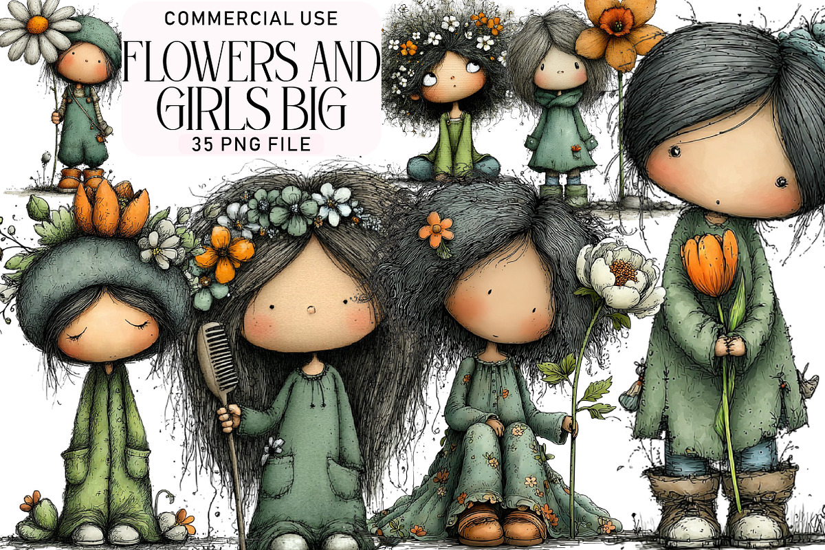 Flowers and Girls Big Clipart Bundle, an Illustration by Daily.Designs (Photo 1 of 5)