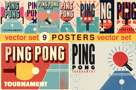 Ping Pong table tennis vector set.