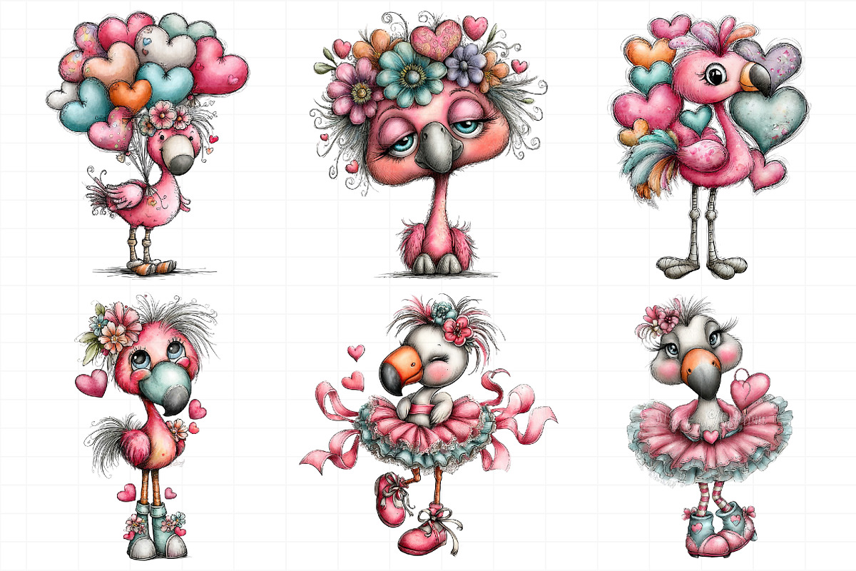 Whimsical Valentine Flamingo PNG Set, an Illustration by Daily.Designs (Photo 4 of 5)