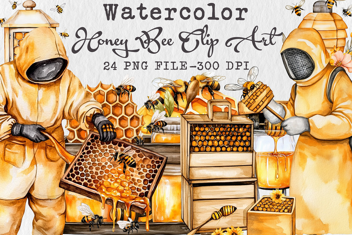 Watercolor Honey Bee Clip Art, an Illustration by Libby Wishes (Photo 1 of 7)