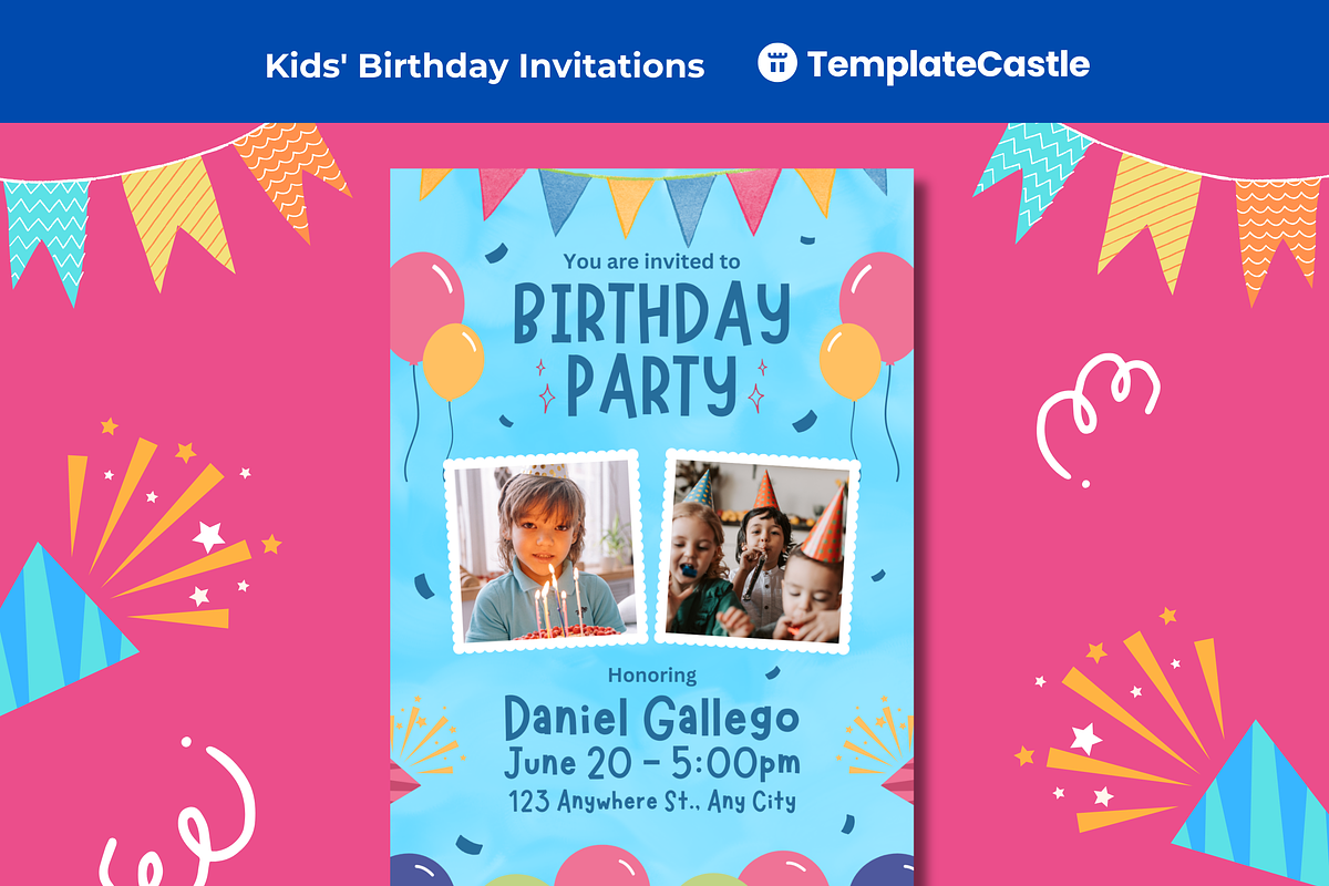 Kids Birthday Party Invitations, a Templates & Theme by TemplateCastleStore (Photo 1 of 9)